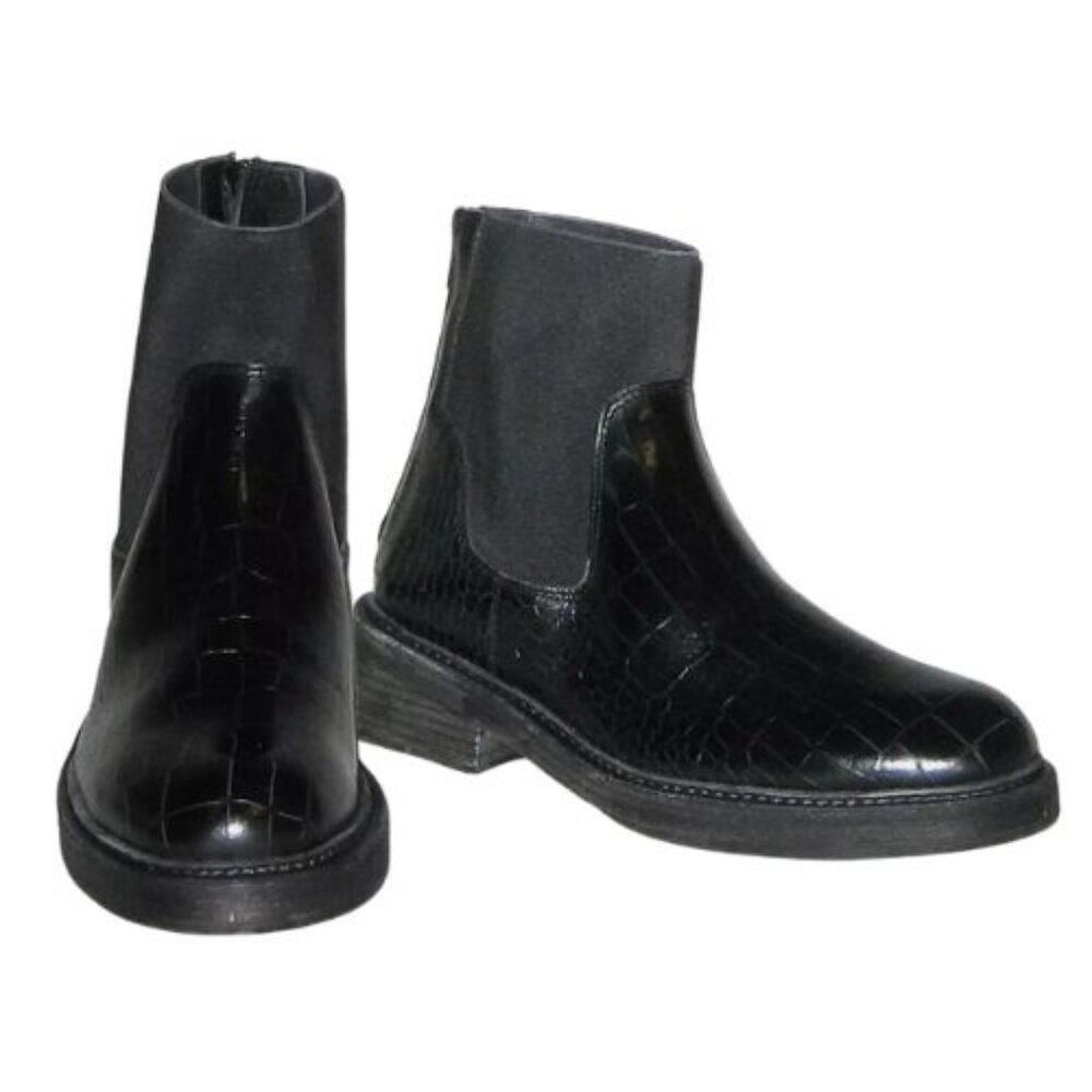 NWT Free People Arlo Santa Fe Women's Crock Embossed Mixed Media Ankle Boots Blk
